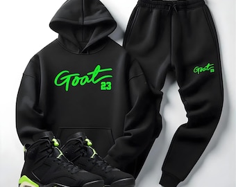 Goat 23 Schwarzer Trainingsanzug Set - Hoodie & Jogger - Retro Streetwear inspiriertes Outfit