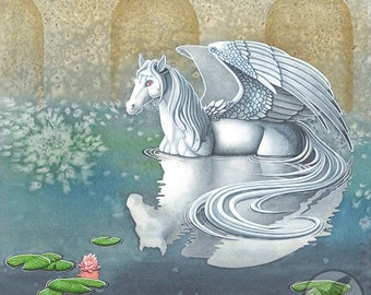 Fantasy Art Print- Pegasus in the Peirene - 8.5x11 Open Edition Print - Fantasy Horse Art