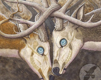 Surreal Art Print- Blind Craze - 8.5x11 or 5x7 Open Edition Print - Dark Fantasy Surreal Deer Art