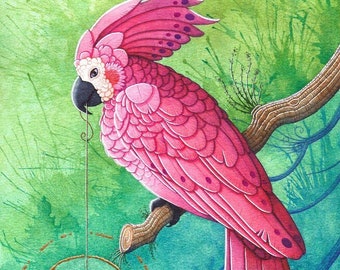 Fantasy Art Print- The Temple Bell - 8.5x11 or 5x7 Open Edition Print - Fantasy Bird Art