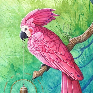 Fantasy Art Print The Temple Bell 8.5x11 or 5x7 Open Edition Print Fantasy Bird Art image 1