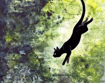 Surreal Art Print- Dreams of Feline - 8.5x11 Open Edition Print - Fantasy Surreal Cat Art