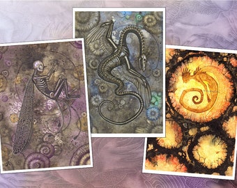 Fantasy Art Prints- Fossil Set - 5x7 Open Edition Prints - Choose Your Print - Fantasy Fairy and Dragon Art