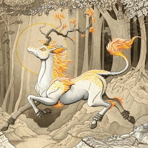 Fantasy Art Print- Yellowback Kirin - 8.5x11 Open Edition Print - Fantasy Kirin Art