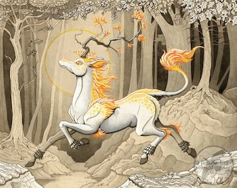 Fantasy Art Print- Yellowback Kirin - 8.5x11 Open Edition Print - Fantasy Kirin Art