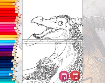 Fantasy Coloring Page- Smile - Digital and Printable Adult Coloring Page - Fantasy Dragon Art
