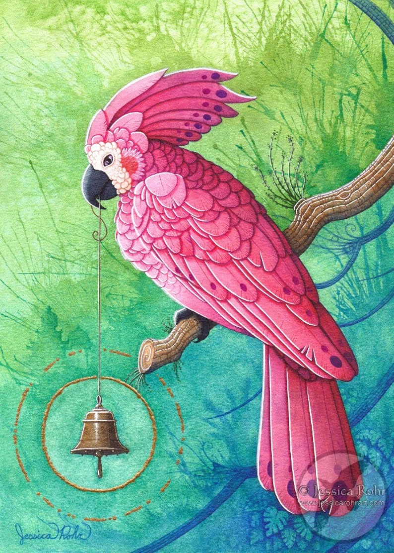 Fantasy Art Print The Temple Bell 8.5x11 or 5x7 Open Edition Print Fantasy Bird Art image 2