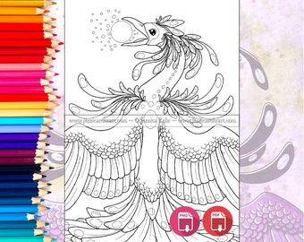 Fantasy Coloring Page- Rise - Digital and Printable Adult Coloring Page - Fantasy Phoenix Art