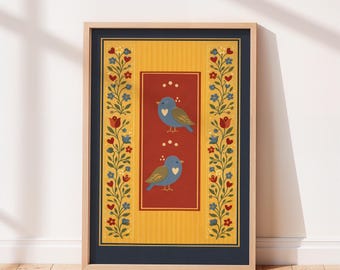 Scandinavian Folk Bird Poster – Nordic Nursery Wall Art Print.