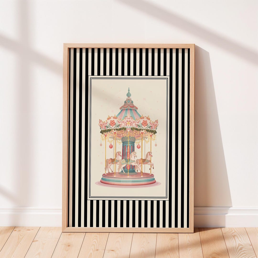 Vintage Carousel Poster, Merry Go Round Wall Art, Pastel Nursery Print ...