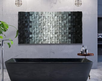 3D Wood Mosaic Wall Decor, Geometric Textured Panel, Modern Acoustic Art for Living Room or Office