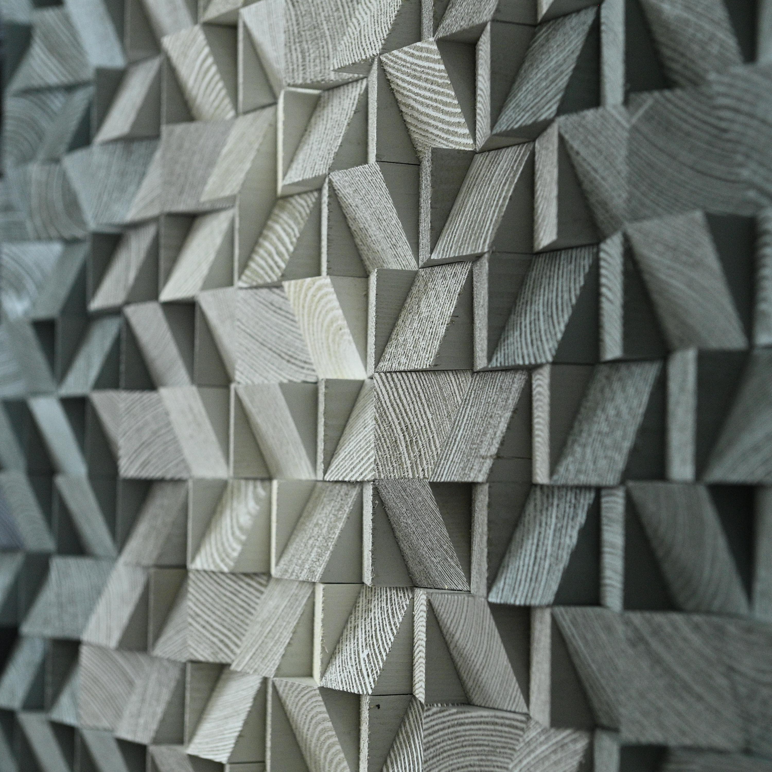 3D Wood Mosaic Wall Decor, Geometric Textured Panel, Modern Acoustic ...
