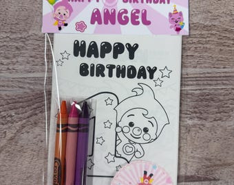 Custom- Plim plim -Clown plim coloring sheets or sticker sheets- Birthday Parties- Party Favors-Crayons-Crayons