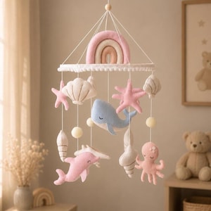 Ocean Baby Mobile ,Handmade Pastel Felt Sea Animals Nursery Decor , Personalized Baby Shower Gift