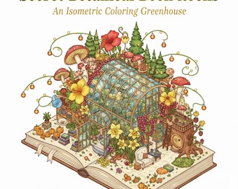 Secret Spring Botanical Book Nooks, Isometric Coloring Greenhouse, 50 Pages Digital Download PDF