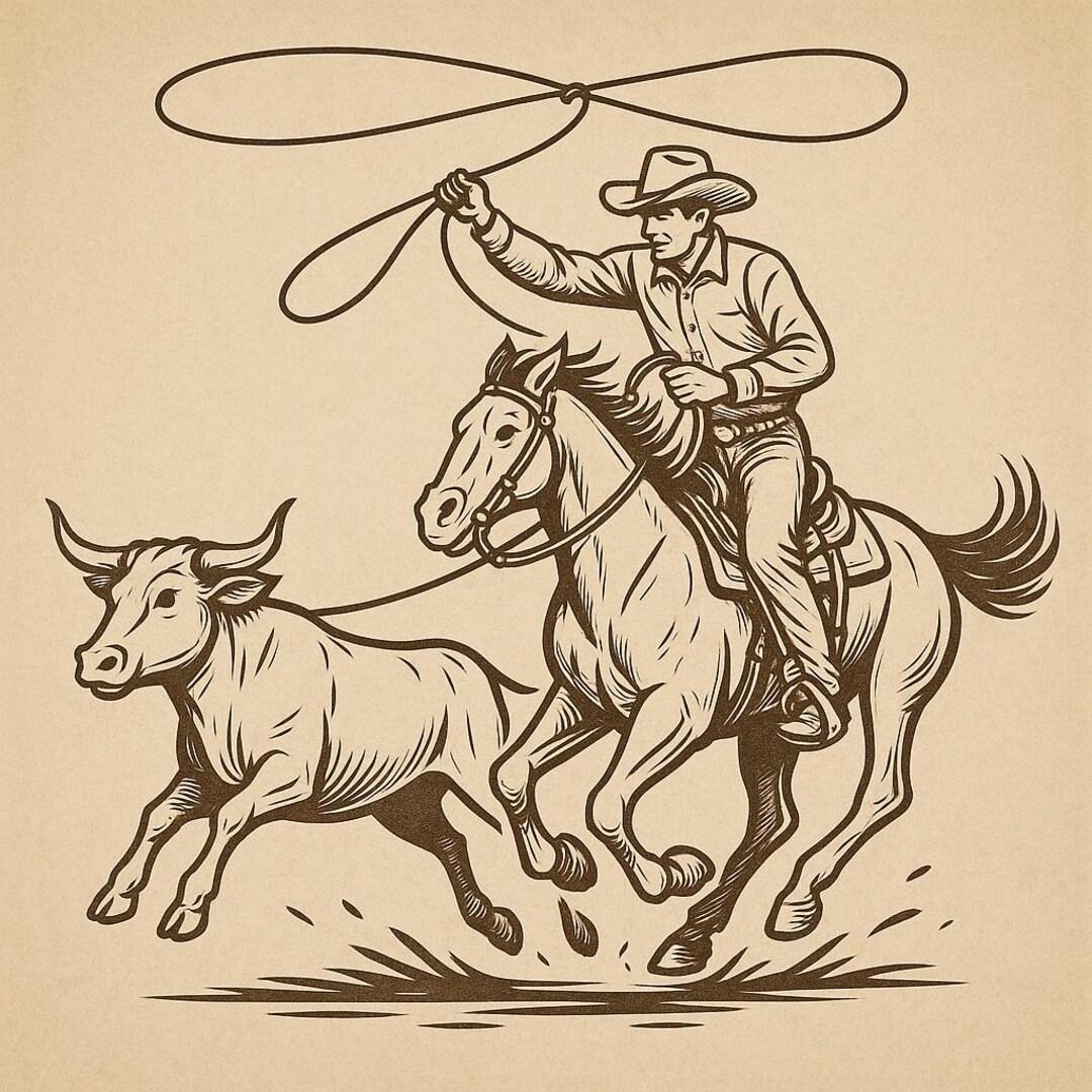 Cowboy Roping Steer Line Art | Western Rodeo SVG | Cowboy Ranch ...