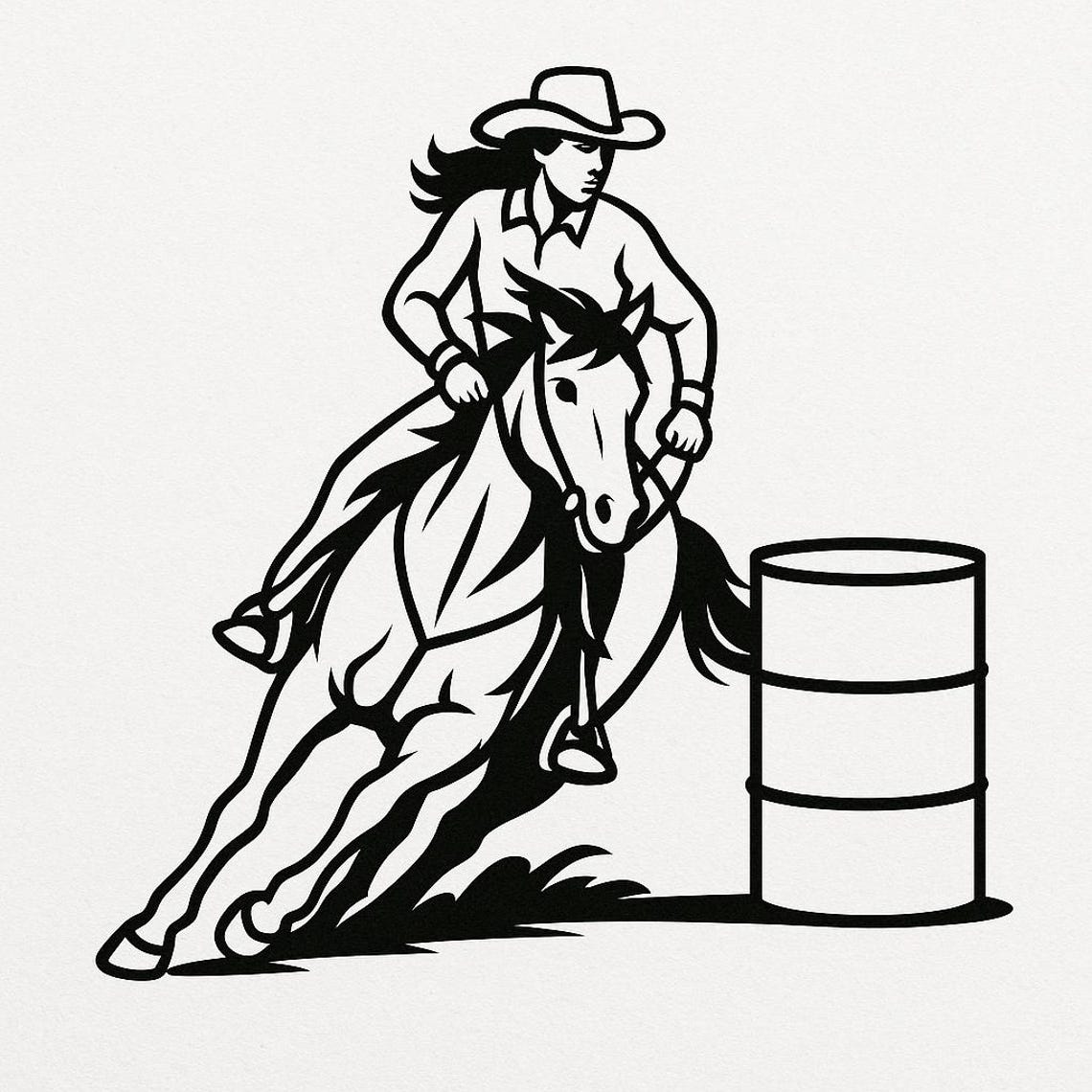 Cowgirl Barrel Racing Line Art • Rodeo Horse Silhouette • Western SVG ...