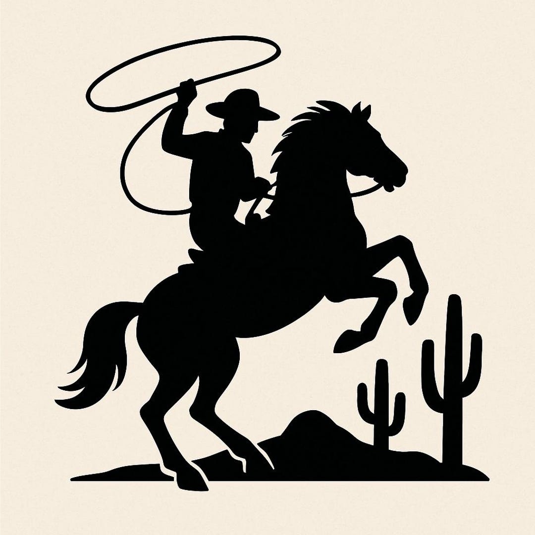Cowboy Roping on Rearing Horse SVG PNG | Western Rodeo Silhouette ...