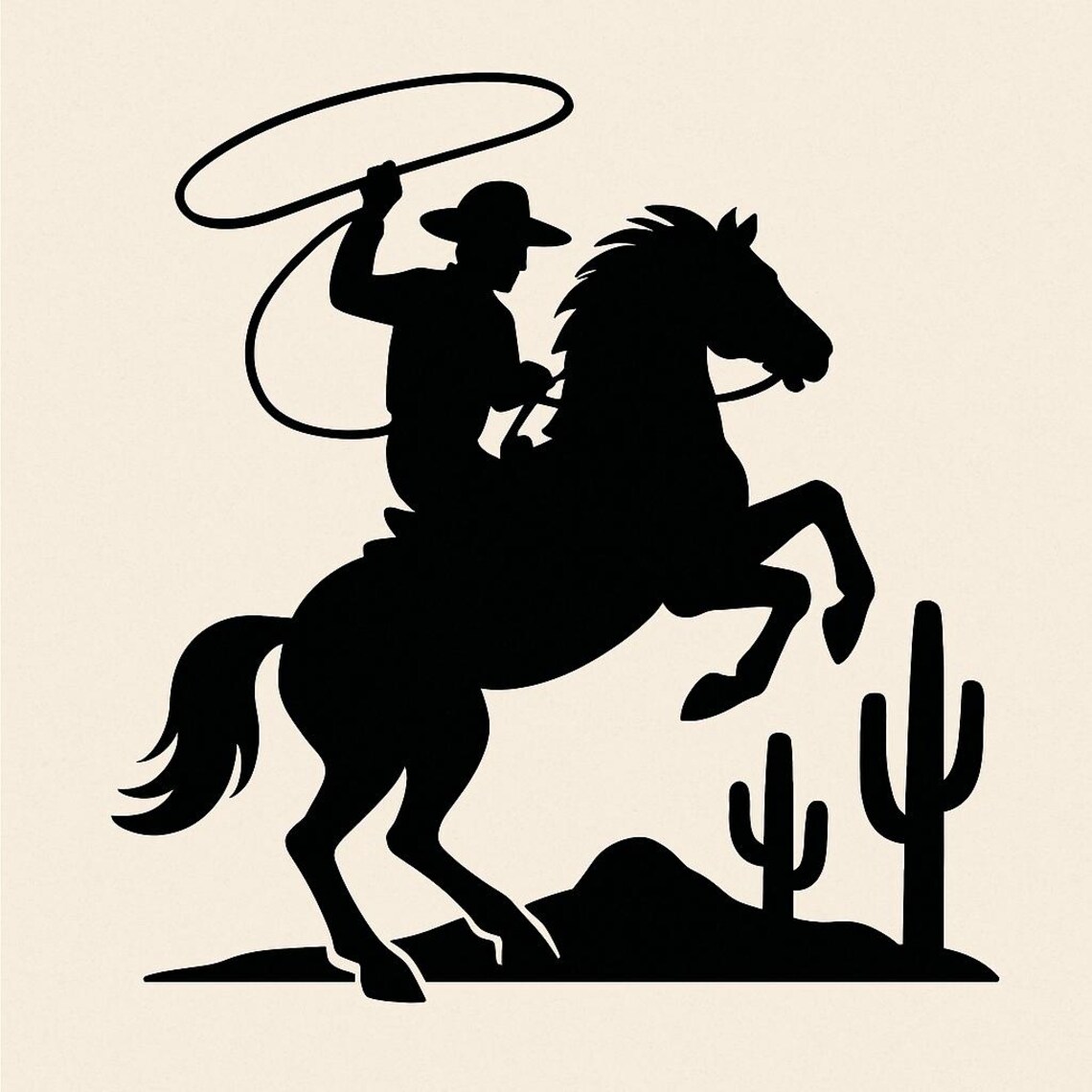 Cowboy Roping on Rearing Horse SVG PNG | Western Rodeo Silhouette ...