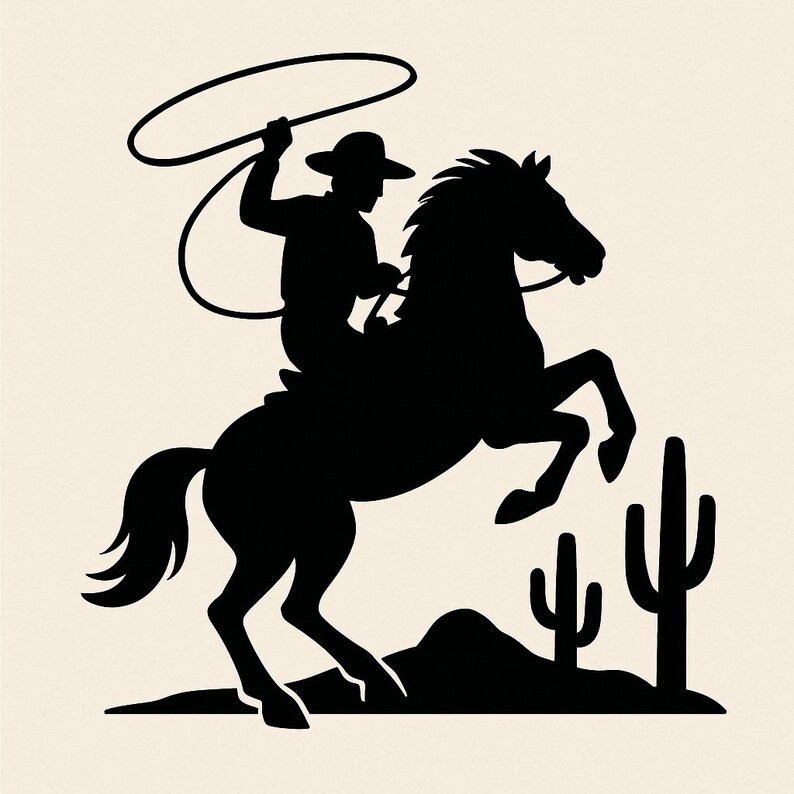 Cowboy Roping on Rearing Horse SVG PNG | Western Rodeo Silhouette ...