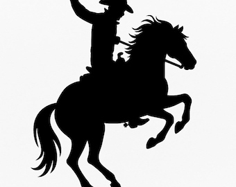 Silueta de vaquero encabritado / Vaquero de rodeo PNG / Arte de pared imprimible de jinete del oeste