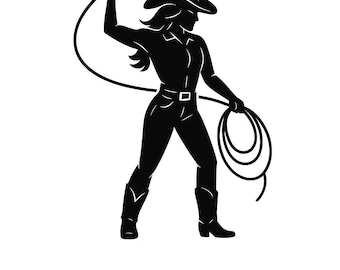 Cowgirl Lasso Silhouette PNG | Western Rodeo Line Art | Cowgirl SVG Clipart