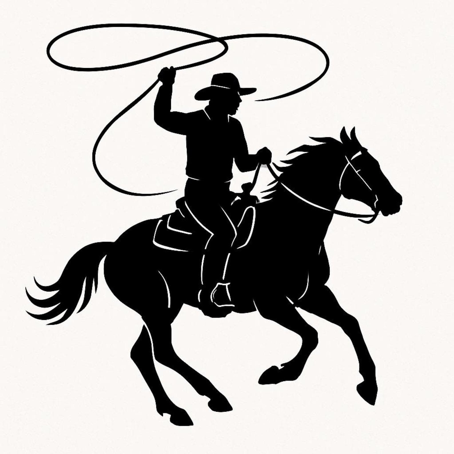 Cowboy Roping Line Work Cowboy Roping Silhouette | Western Line Art Rodeo Clipart | Cowboy on ...