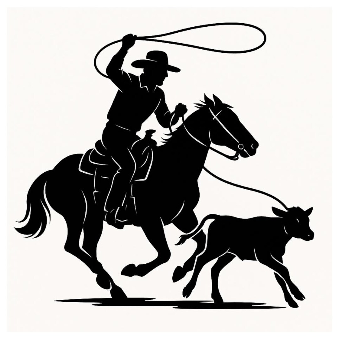 Cowboy Roping Line Work Cowboy Roping Calf Silhouette | Western Rodeo SVG | Cowboy Ranch Line ...