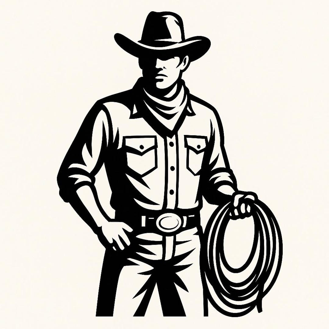 Cowboy Roping Line Work Cowboy Roping Silhouette Line Art | Western Lasso SVG PNG | Ranch Rodeo ...