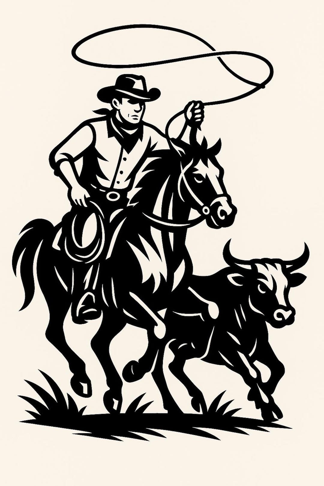 Cowboy Roping Steer Silhouette | Rodeo Team Roping SVG PNG | Western ...