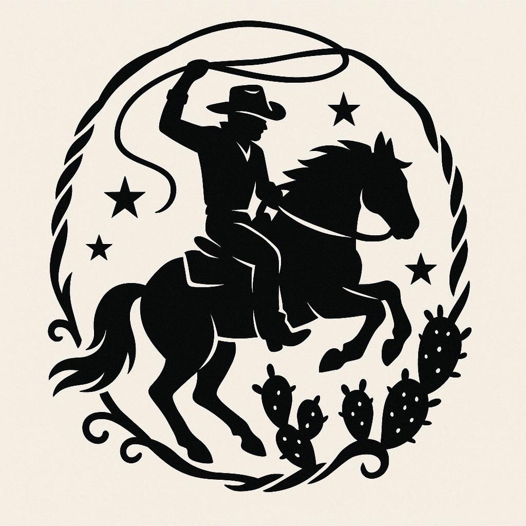 Western Roping Svg Cowboy Roping Badge SVG, Western Rodeo Silhouette PNG, Cowboy Lasso ...