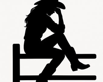 Cowgirl Sitting on Fence Silhouette PNG | Western Country SVG | Cowgirl Aesthetic Design