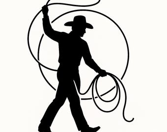 Cowboy Roping Silhouette | Western Lasso SVG PNG | Rodeo Cowboy Clipart