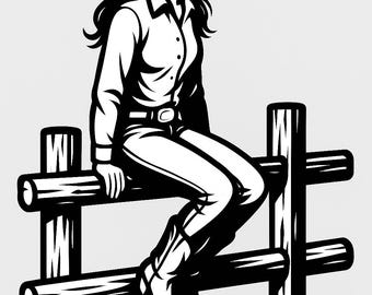 Cowgirl sitting on fence svg | western cowgirl silhouette png | rodeo country girl clipart for cricut | cowgirl cut file digital download