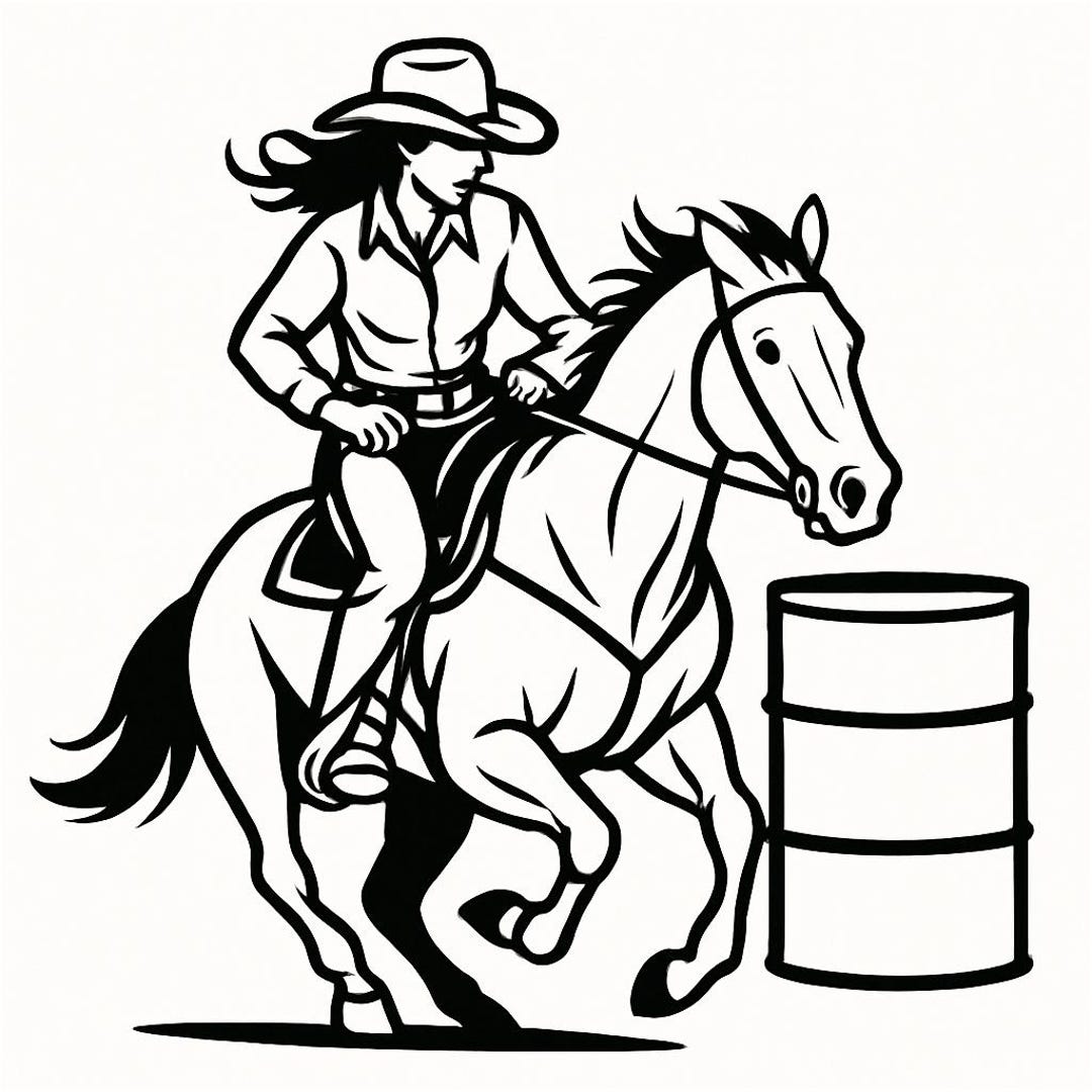 Cowgirl Barrel Racing Line Art | Western Cowgirl PNG | Rodeo Horse ...