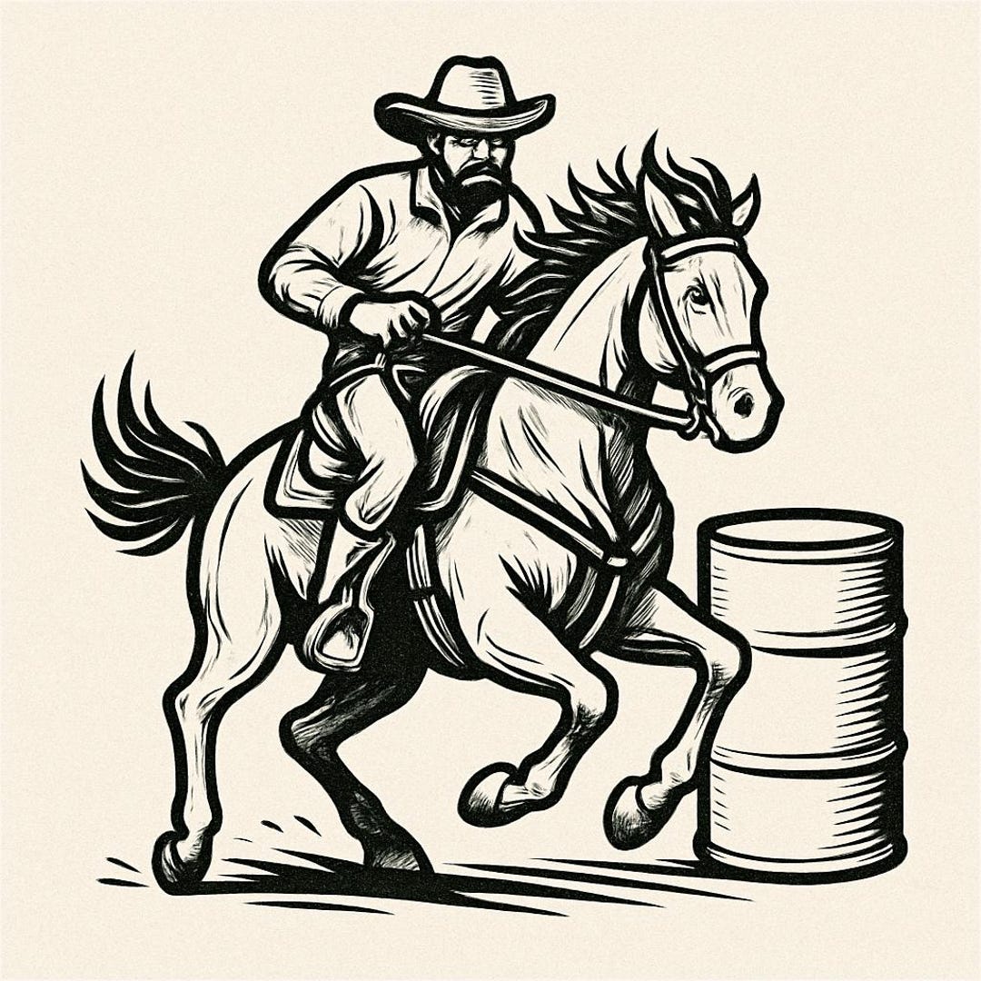 Cowboy Barrel Racing Line Art | Western Horse PNG | Rodeo Cowboy ...