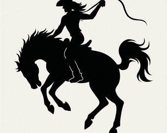 Cowgirl Bronc Rider Silhouette | Bucking Horse Rodeo PNG | Western Cowgirl Clipart | Country SVG Digital Download