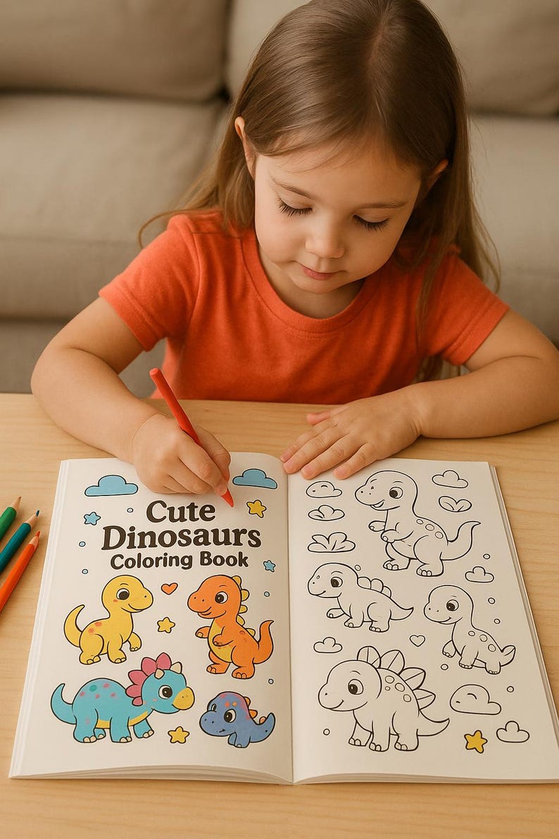 Cute Dinosaur Coloring Book for Kids – 5 Printable Pages | Easy & Fun ...