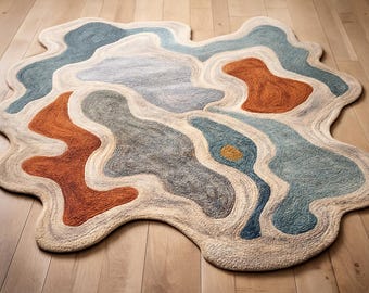 Handmade Irregular Rug Multi Color Carpet for Living Room Unique Artistic Floor Decor