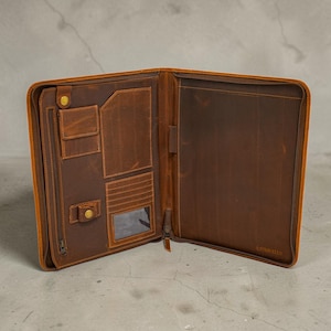 Personalized Leather Portfolio for men,Men's Custom Leather Portfolio,Zippered Portfolio,A4 Notepad Holder, iPad Case, Company Party Gift