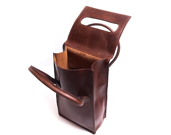 Bolsa de cuero para 2 botellas / portabotellas de cuero / regalo para vino y whisky / bolsa de vino hygge con asas y divisores en el interior