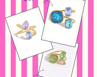 Verstelbare ring met gekleurde steen van roestvrij staal