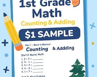 1.Klasse Mathe-Morgenarbeit Woche 1 – Zählen & Addieren |  Musterseite | Spaß druckbare PDF für Kinder