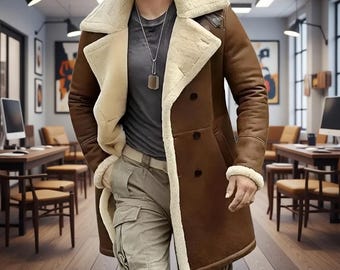 Men’s B3 Brown Shearling Leather Coat Real Lambskin Jacket