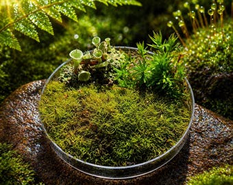 Conjunto de 3 mezclas de musgo y líquenes vivos, 6 cm, placa de Petri, decoración de bonsái, mini paisaje natural, musgo real