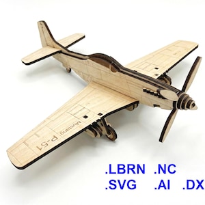 P-51D Mustang, MAX file set 5 in 1. Laser-cut plywood 1:48 scale model airplane files, WW2 plane, kids room art decor, LBRN/svg/nc CNC ready