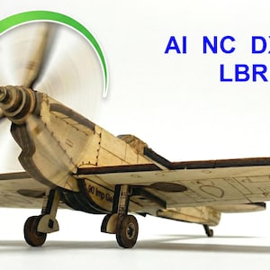 Spitfire Mk Vb Trop Laser Cut Files, LightBurn Svg Dxf Ai. Wooden Airplane 3D Puzzle Model. Wind-Up Propeller. DIY Plywood WW2 Aircraft 1:48