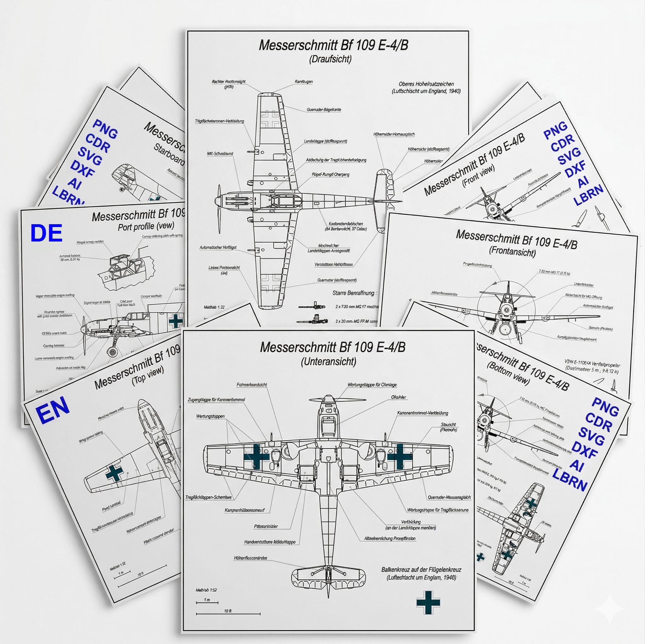 Messerschmitt Bf 109 E-4b Premium SVG Blueprint Set, 1:32 Scale 5