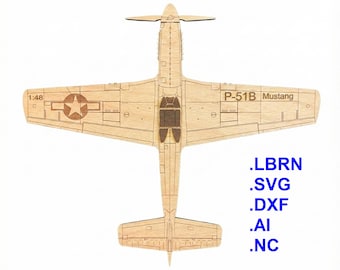 P-51B Mustang, laser cut files, plywood airplane figure 1:48, WW2 airplane, kids room art decor, interior design, LBRN/SVG/NC, cnc ready