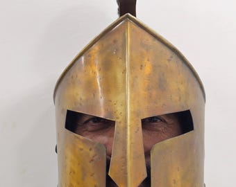 Medieval spartan helmet with long plume King Leonidas 300 style steel armor antique finish